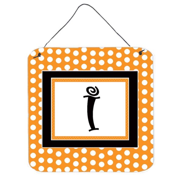 Micasa 6 x 6 in. Letter I Initial Monogram Orange Polkadots Aluminium Metal Wall or Door Hanging Prints MI232442